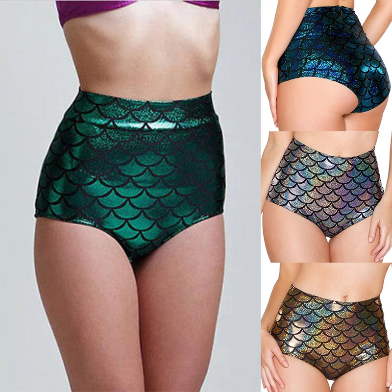 

Womens Mermaid Sexy Shorts Shiny Fish Scale High Waist Booty Dance Shorts Workout Fitness Panties Erotic Pole Dance Club Outfit