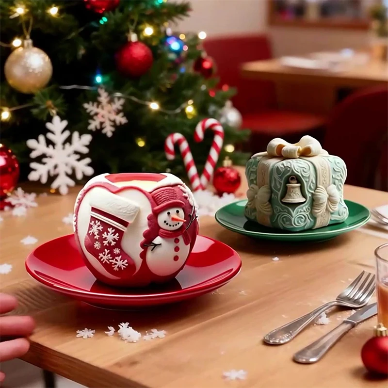 Christmas Santa Claus Gift Shape Mousse Cake Mold Cookie Chocolate Mould DIY Christmas Atmosphere Scented Pudding Silicone Mold