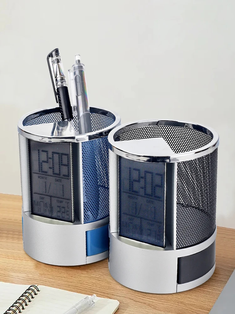 Perpetual Calendar Pen Holder Desktop Decorative Ornaments Alarm Clock Temperature Detection Storage Multi Functional Pen Holder 4
