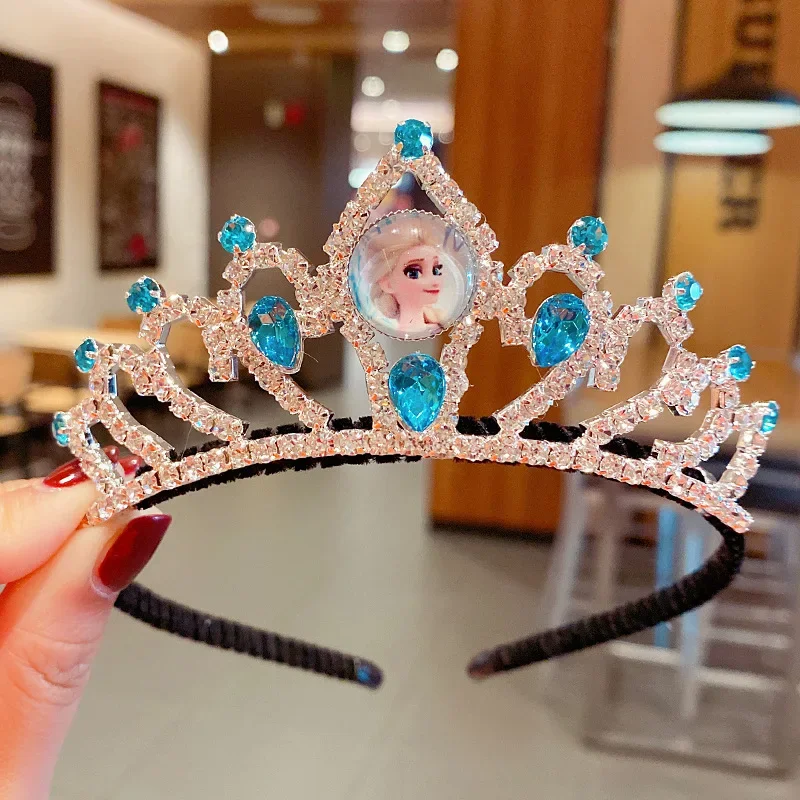 Disney Frozen Princess Crystal Crown Hairbands Fashion Hair Accessories Vintage Cartoon Girl Princess Birthday Headband For Girl hair accessories princess pretend toys