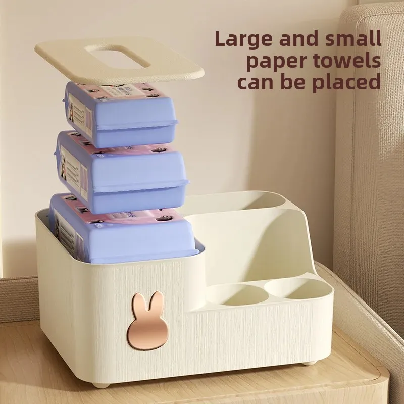 Luxury Home Use Cute Rabbit Tissue Box Remote Control Storage Box Pen Holder Living Room Tissue Box Stand Plastic Material 3