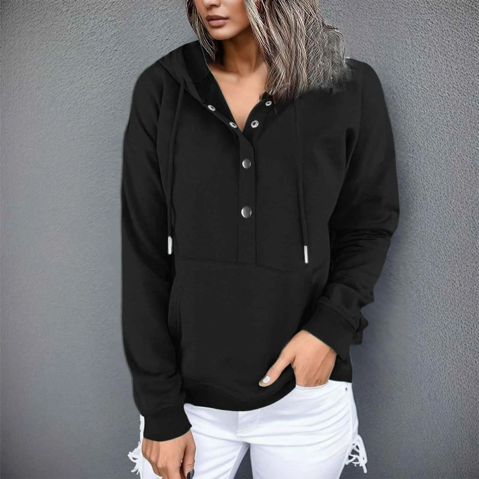 

Женские зимние топы, свитеры, женские толстовки, пуловеры, топы, повседневные свитеры на пуговицах с кулиской и длинным рукавом, свитшот на молнии