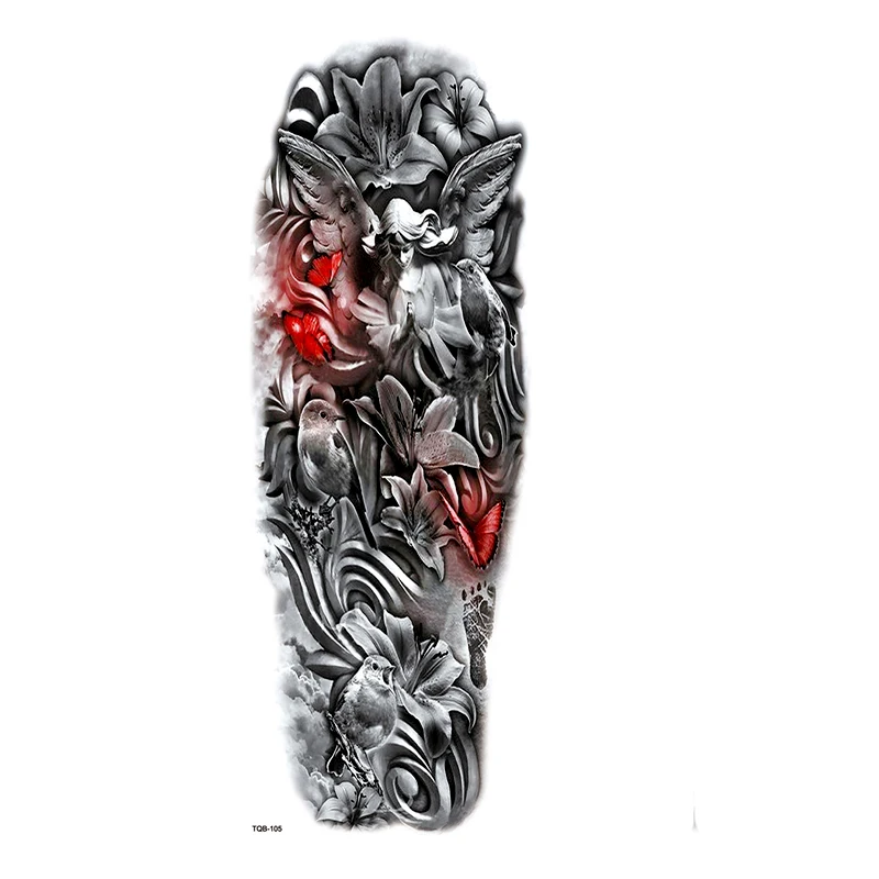 

Singing Angel Full Arm Waterproof Temporary Tattoos Men Kit Tattoo Arm Sleeves Flowers Temporary Tatoo Stickers Fake Tatoo Men