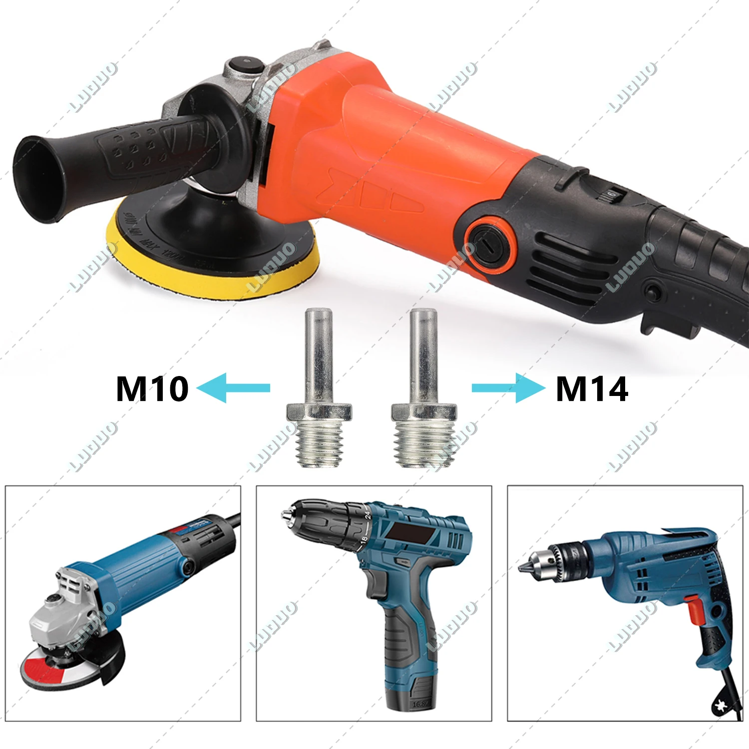 M3 M6 M10 M14 Drill Adapter for Polishing Pad Disc Hexagon Screw Thread Connecting Rod Angle Mill Handle Grinder Polisher drill adapter for polishing