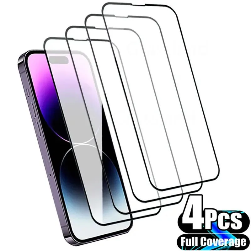 

4 шт. закаленное стекло для iPhone 14 15 Pro Max 11 12 13 Pro Max, Защита экрана для iPhone XR XS Max 7 8 Plus, защитное стекло