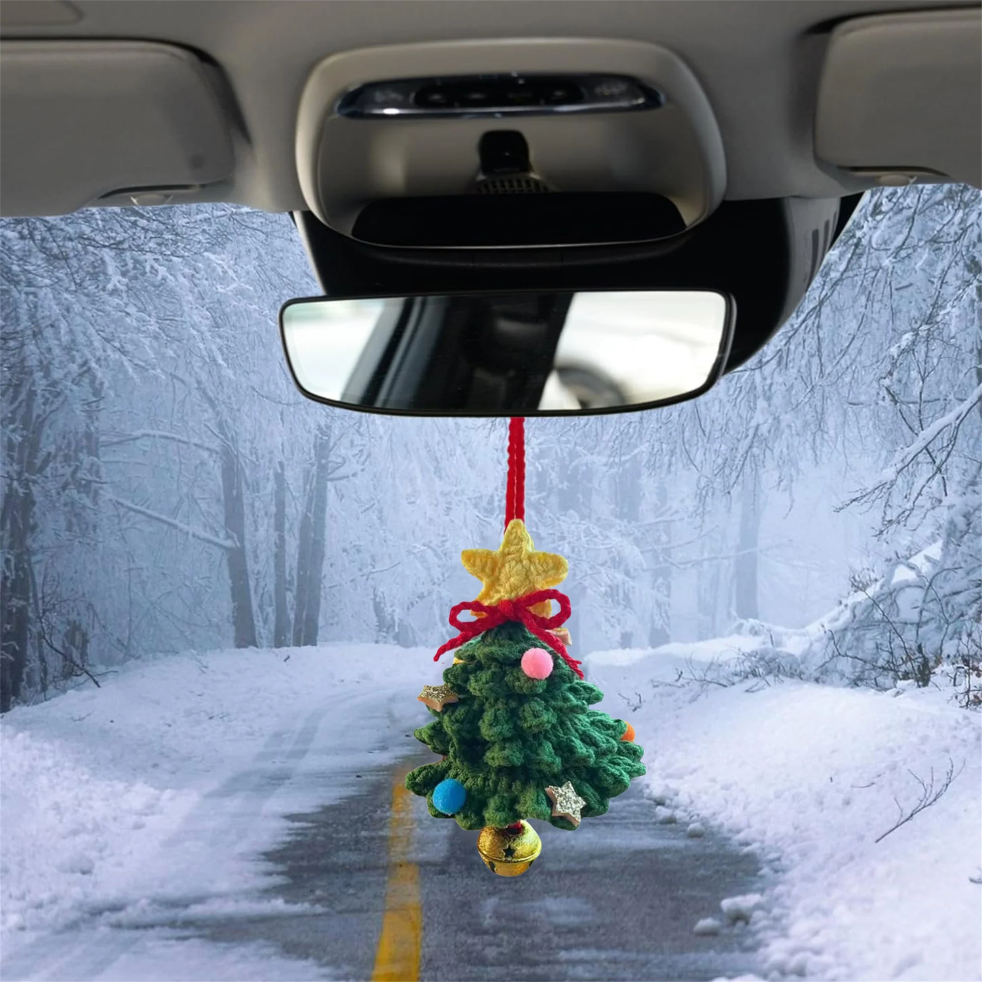 Car Rearview Mirror Charms Cute Crochet Christmas Tree Hanging Decorations Small Ornaments