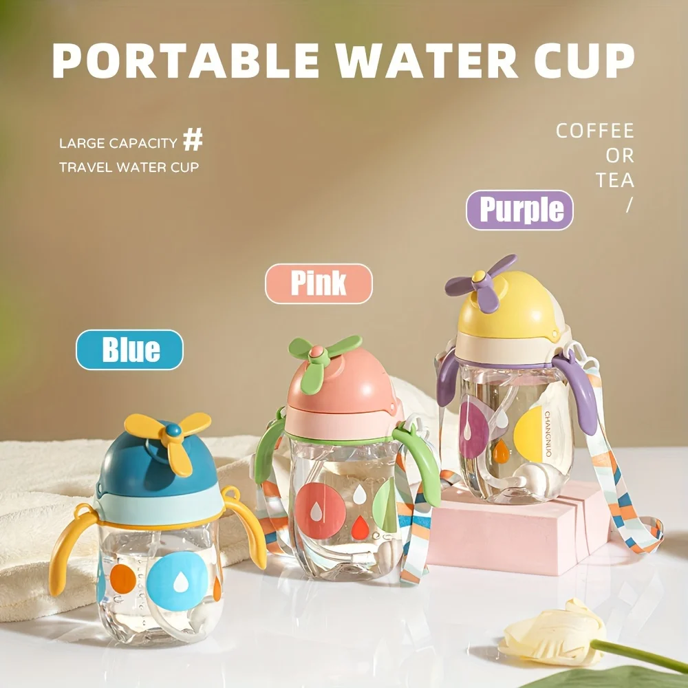 New sippy cup, 250ml baby children's water cup, big baby 1-3 years old drinking belt dual-purpose drinking cup