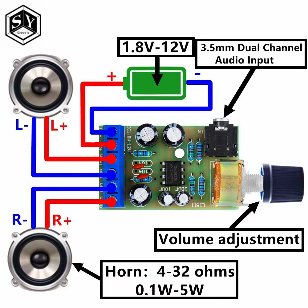 TDA2822M Modulo Scheda Amplificatore Audio A 2.0 Canali DC1.8-12V Per - Foto 6