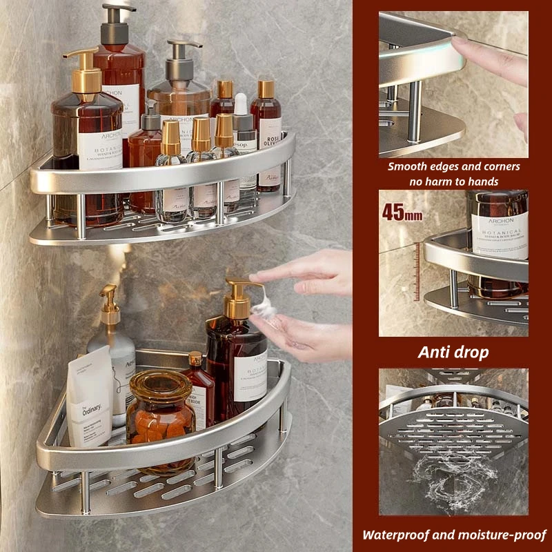 Bathroom Shelf Kitchen Storage Organizer Aluminum Alloy Shampoo