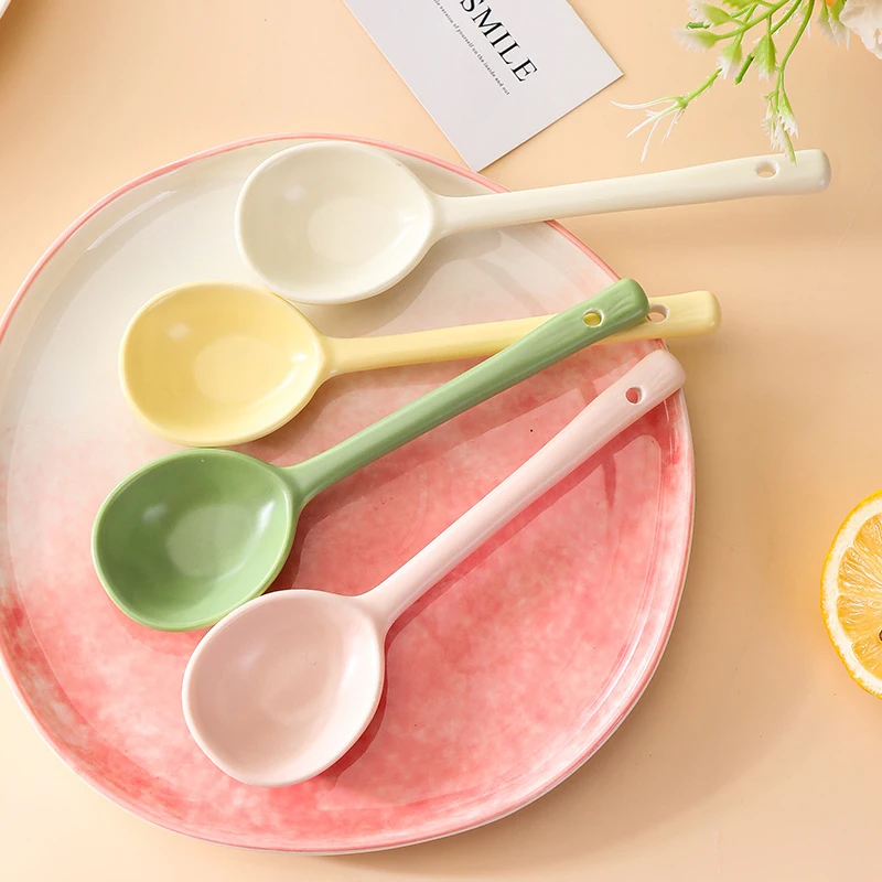 Cream-style Household Ceramic Long-handled Spoon Kitchen Tableware Decoration