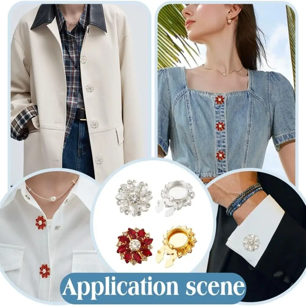 New Design Rhinestone Rhinestone Button Cover DIY Accessories Alloy Button Covers Set Flower Cufflinks Decor for Men Women