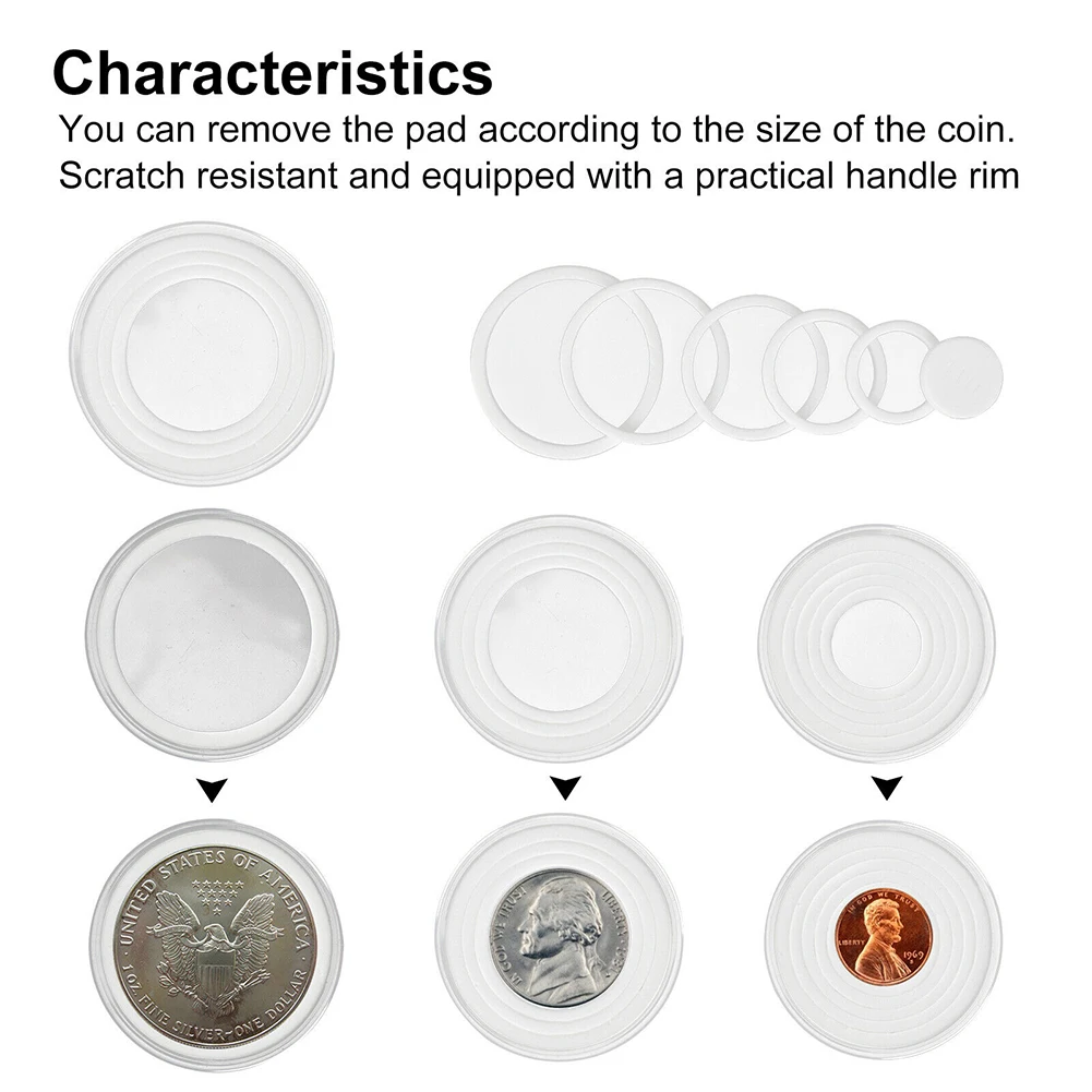 Coin Holder Capsules 20Pcs 46mm 19/24/29/34/39MM Transparent Round