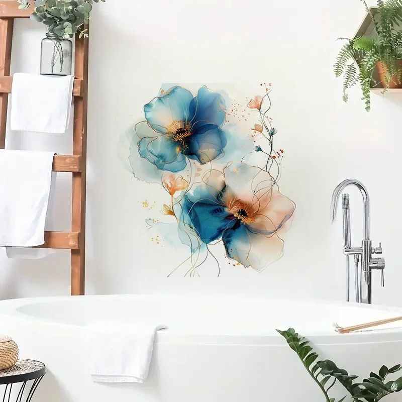 C1127# Abstract Floral Toilet Sticker Durable Material Home Wall Decor Aesthetic Room Decoration