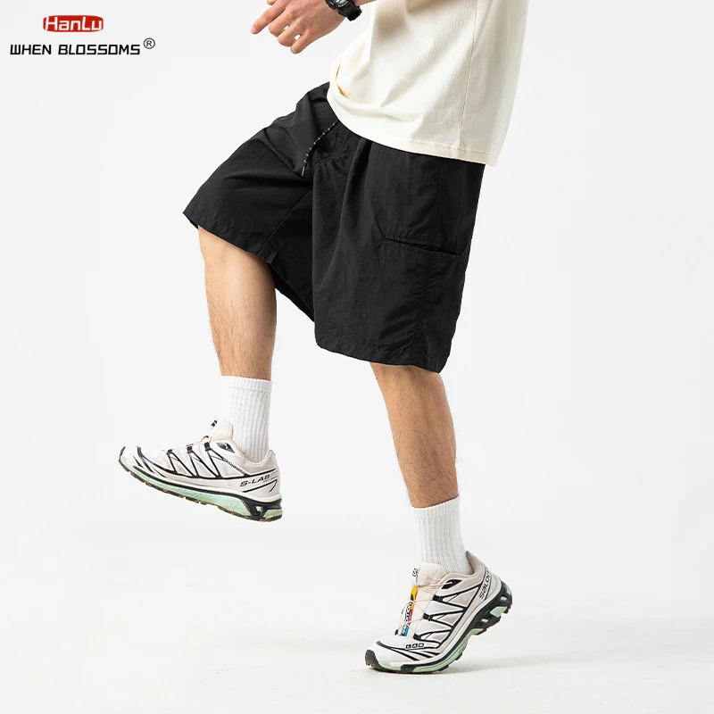 HANLU Brand 2024 Summer New Micro wrinkle design Cargo Shorts Men Cycling Shorts Casual Fashion Streetwear Multi pocket shorts
