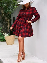 

Simplee Plus Elegant long sleeve A-line plaidge women shirt dress plus size Fashion button 4XL mini dress Causal belt vestidos