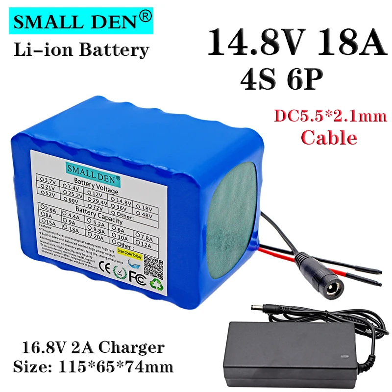 14.8V 18Ah lithium battery + charger 4S6P 18650 battery pack heater miner's  lamp amplifier with BMS + 16.8V 2A charger - AliExpress