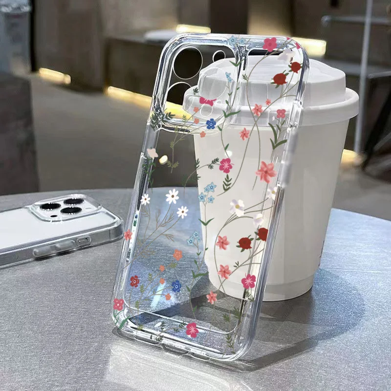 Transparent Shockproof Silicone Flower Phone Case