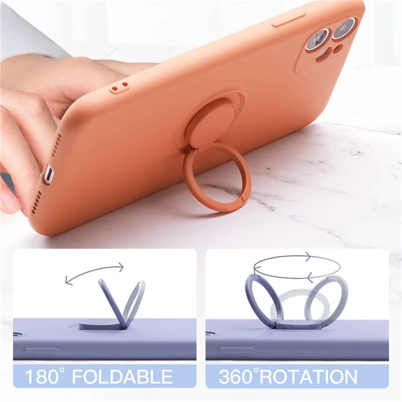 Luxury Ring Holder Magnetic Liquid Silicone Frame Phone Cover with Air Strap Case