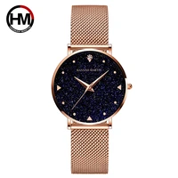 HANNAH MARTIN Brand Fashion Women Watch Luxury Rhinestone Starry Sky Dial Ladies Waterproof Stainless Steel Strap Couple Watch 1