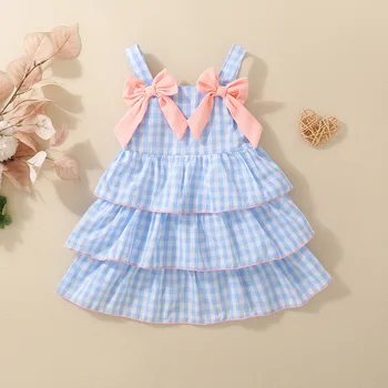 Summer female baby blue bow strap dress sweet and cute 1