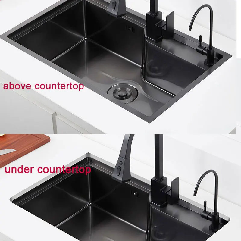 black Kitchen Sink 304 Stainless Steel with cutting board sink vegetable washing basin black sink above counter or udermount