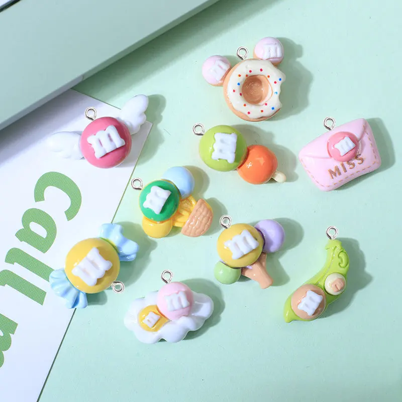 

10Pcs Sweet Candy Resin Charms Fashion Women Girl Earrings Hair Clip Pendant DIY Keychain Bag Decor Donut Cloud Art Accessories