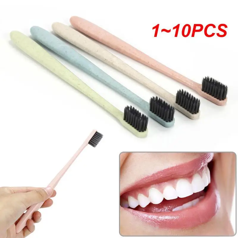 

1~10PCS Toothbrush Natural Wheat Straw Handle Bamboo Charcoal Bristle Adult Soft Ultra Fine Bristles Toothbrushes