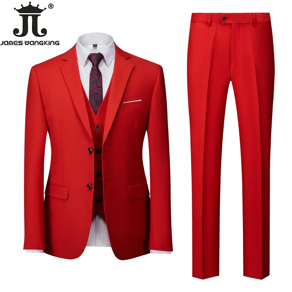 High-end Brand Solid Color Formal Office Business Suit Three-pcs Set 18 Color ( Jacket + Vest + Pants ) Groom Wedding Dress