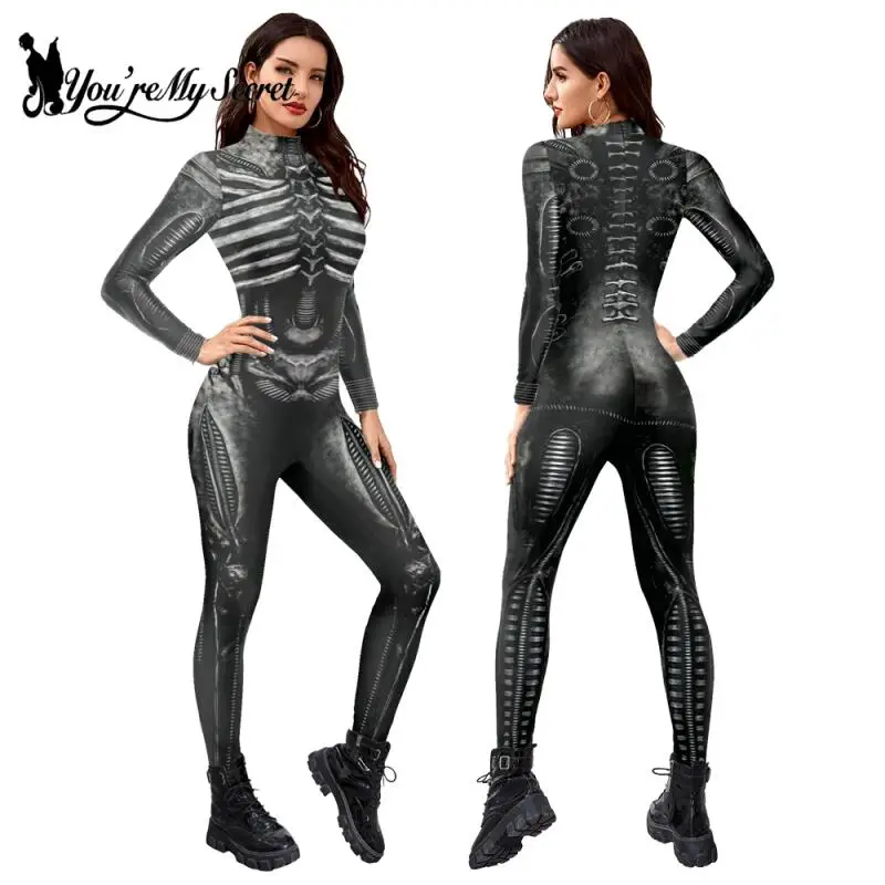 Cosplay Costume Women Romper Jumpsuit Adult Unitard [You're My Secret] Halloween Skeleton Costume Bodysuit 3D Stretch Skinny Jumpsuit Womens Rompers Party Zentai Outfit Catsuit