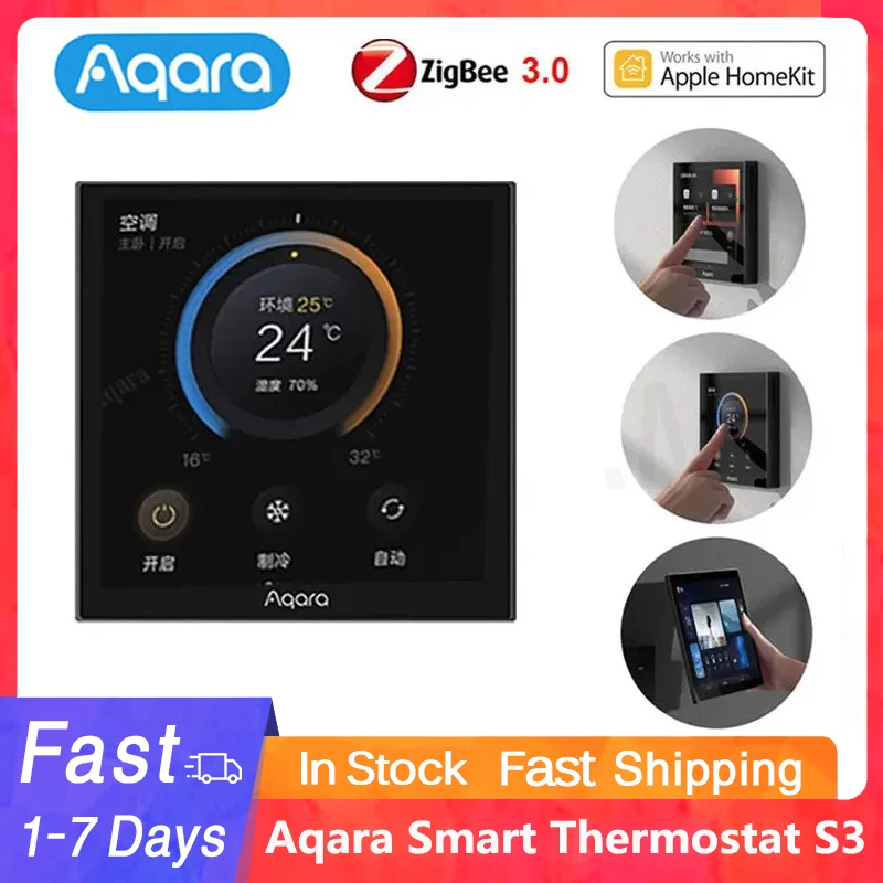 Aqara 스마트 온도조절기 S3, 3.95 인치 터치 스크린 패널, 음성 제어 지지대, 온도 습도 감지, 홈킷 스마트 홈용