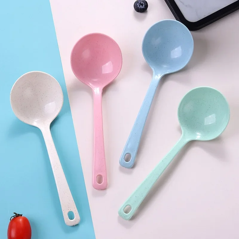 1pcs Household Utensils Spoon Wheat Stalk Spoon Tablespoons Plastic Large Soup Long Porridge Rice Dinner Scoop Kitchen Supplies serving spoon,dining spoon