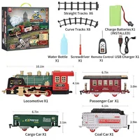 Remote Control Track Train Car Simulation Water Steam Locomotive Playset With Smoke Simulation Model Electric Rail Train Model 1