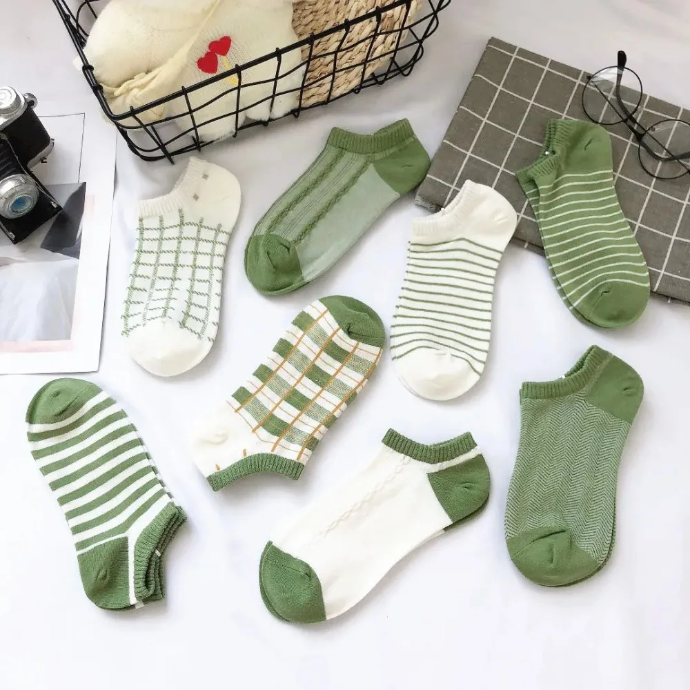 

Avocado Green Women Socks Summer Thin Section Tide Pure Cotton Shallow Mouth Sock Korean Cute Japanese Low Waist Socks Носки 스타킹