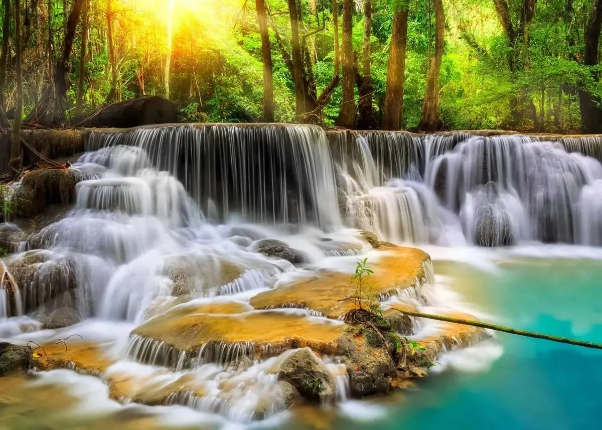 thumbnail image 1 of Pintura en lienzo de paisaje con cascada natural, carteles e impresiones de árboles verdes y bosques, arte de pared para sala de estar, decoración del hogar, sin marco, 1 of 5