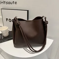 Handbag Vintage Solid Color Women Fashion Shoulder Sling Bag High-Capacity Simple Double Strap Bucket Crossbody Bag 1