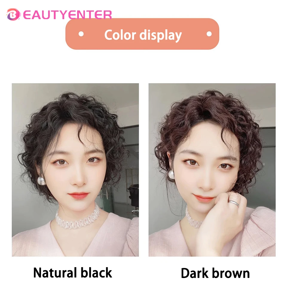 Hair Toppers Wig women's head reissue a piece of short curly hair to cover white hair fluffy corn beard wool roll fake patch