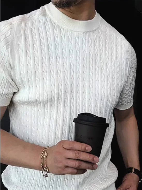 Slim Fit ort Sve round Ne Knitted Twist Rope Men's T-irt Breathable Lightweight Summer Faion Workwear Top