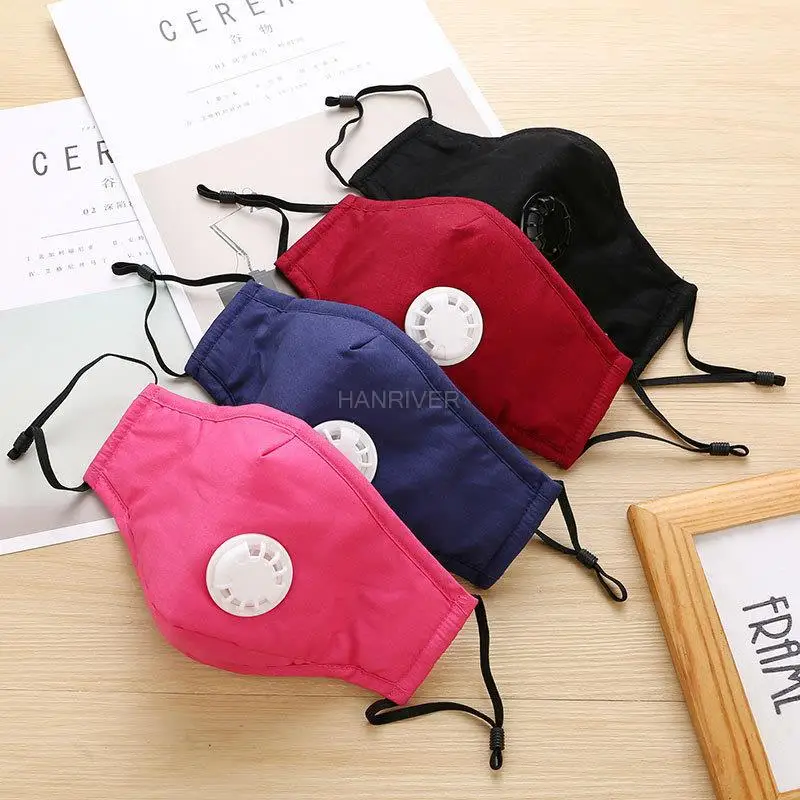 1pc Three-layer cotton cloth hanging ear type cold mask filter dustproof PM2.5 cotton cloth mask with breathing valve