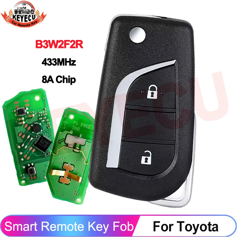 KEYECU บอร์ด OEM ของแท้ สมาร์ท FCC ID: B3W2F2R กุญแจรถยนต์สำหรับ Toyota Aygo Avensis Yaris 2019+ รีโมทแบบพับได้ ชิป 8A 433MHz
