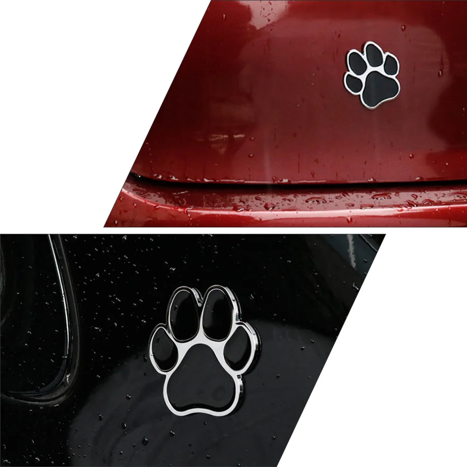 NewL 4PCS Adesivo Decalcomania Impronta di Zampe di Cane 3D Nera Chrome per Auto (Nero