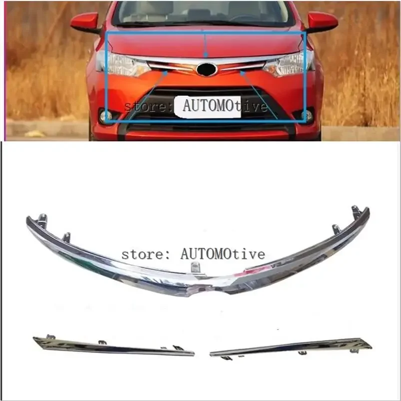 Car Cover Middle Trim ABS Chrome Front Racing Grid Grill Grille Molding Stick Frame For Toyota Vios/Yaris Sedan 2014 2015 2016 1