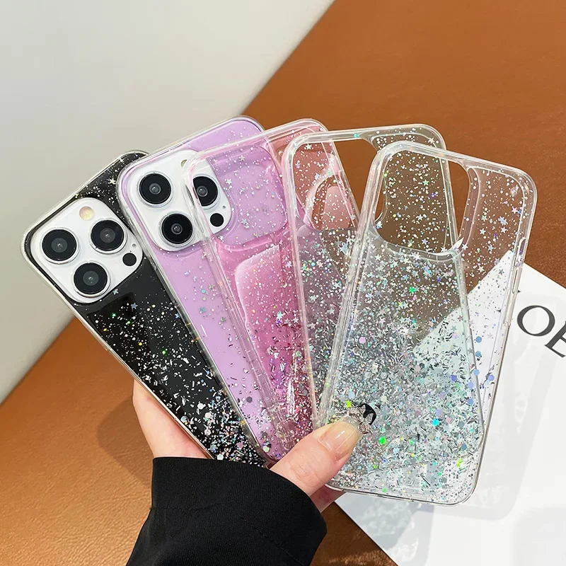 Luxury Bling Glitter Transparent Case For iPhone16 Pro Max 15 14 13 12 11 XR XS X 8 7 Plus mini SE2020 Shockproof Cases Cover 6