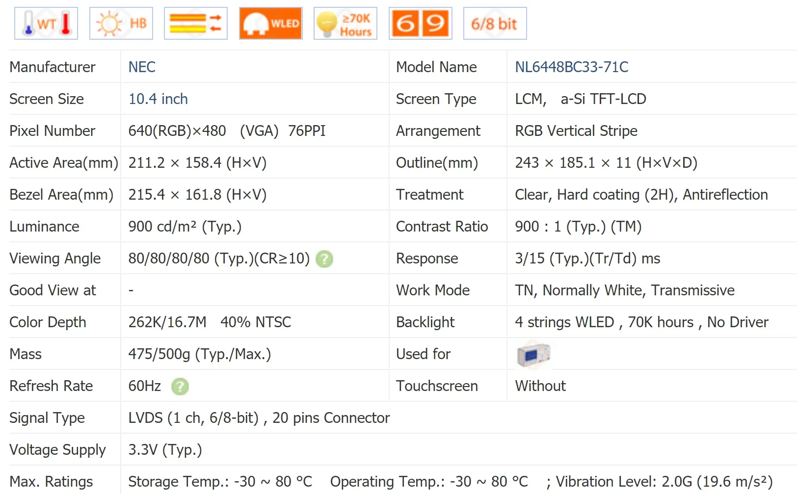NLT 10.4인치 LCD 패널 NL6448BC33-71C 또는 NL6448BC33-71F 640*480, 원본 및 A+ 등급 재고 있음