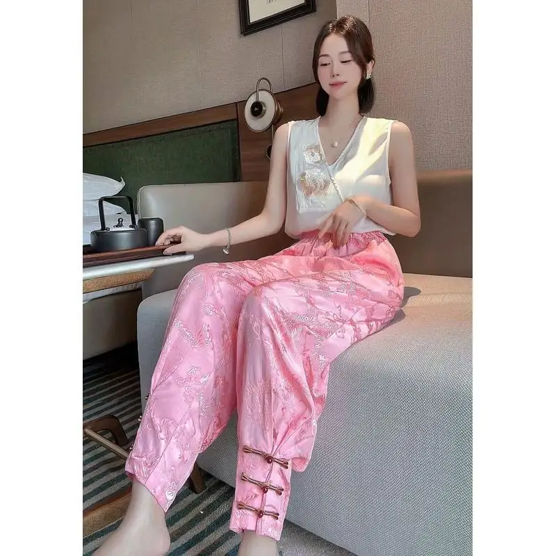 new Chinese syle fashion Chinoiserie casual pants Summer fashion design sense lady women vintage cheongsam trousers