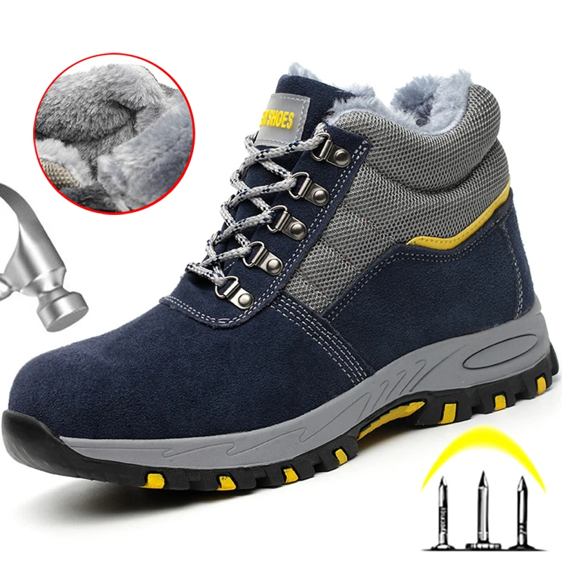 Botas de seguridad con de acero para hombre, zapatos de de alta a prueba de perforaciones, de felpa, cálidos, invierno - AliExpress