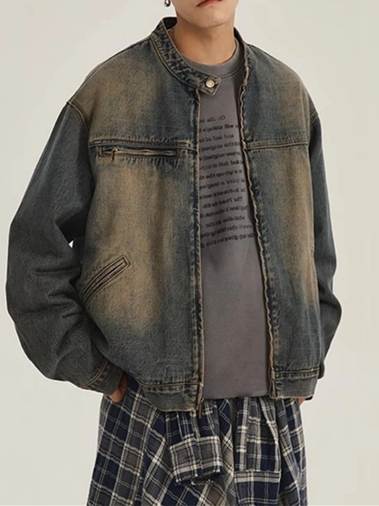 

Kpop Y2K autumn outfit, washed and distressed vintage denim jacket, men's spring and autumn 2023 new oversize jacket top