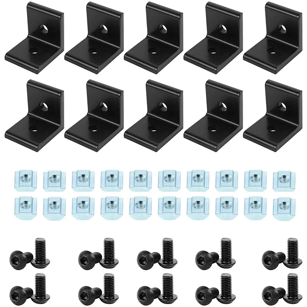 L Shape Corner Bracket Fitting 90 Degree Connector with T Nuts and Hex Screw for Aluminum Extrusion Profile 10pcs 2040 4040 aluminum profile connector aluminum profile extrusion