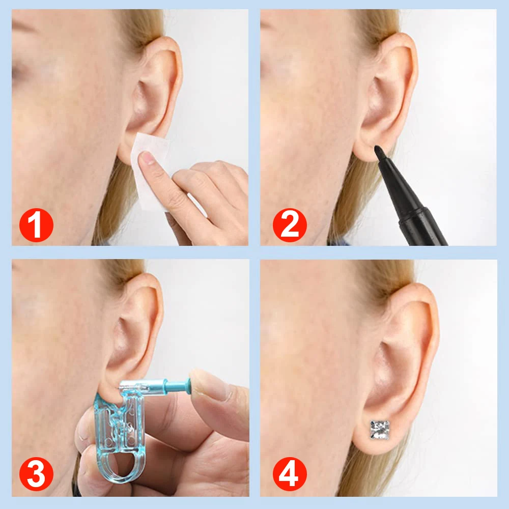 NEW 6 Pcs Ear Piercing Kit Disposable Ear Piercing Gun Kit with 2Pcs Self  Piercing Gun and 2Pcs Earrings Stud 2 Pcs Alcohol Pads - AliExpress