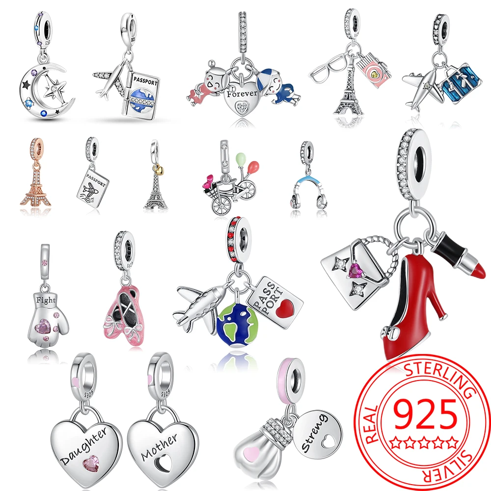 

Памятная серия для путешествий, искусственный Серебряный самолёт, комбинация багажа, Маленькая подвеска, подходит для браслета Pandora, сувенир