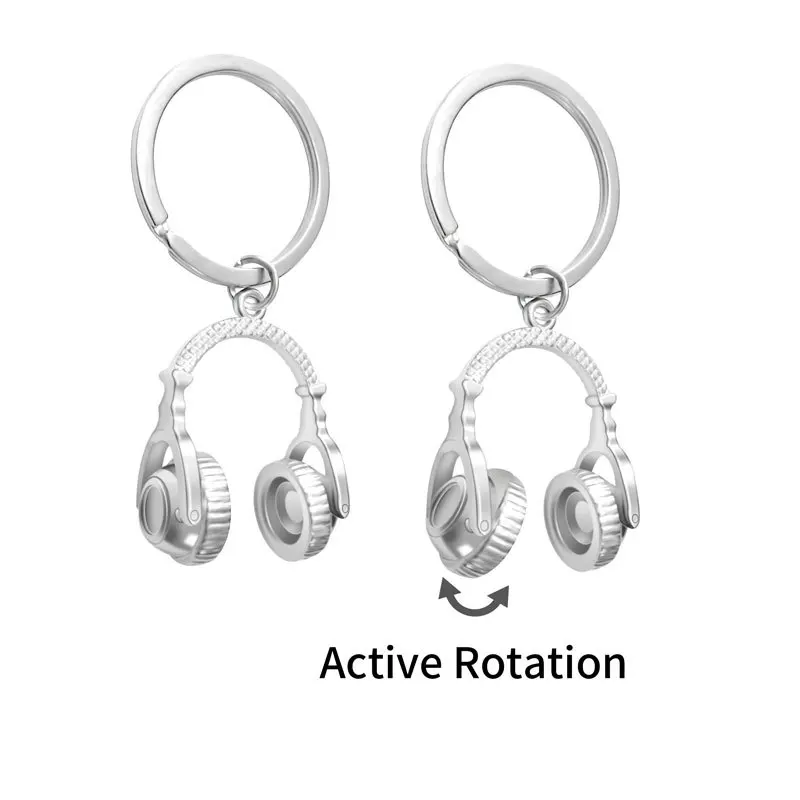 3D Headphone Keychain Charm - Vintage Style Metal Music Jewelry Keyring With Silicone Cushions (Green)